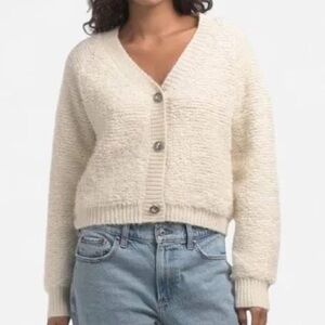 Lucky Brand Cream Cozy Button-Up Sherpa Cardigan Western Boho Size Small